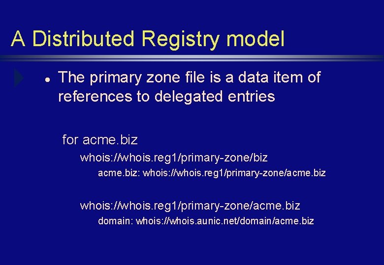 A Distributed Registry model l The primary zone file is a data item of