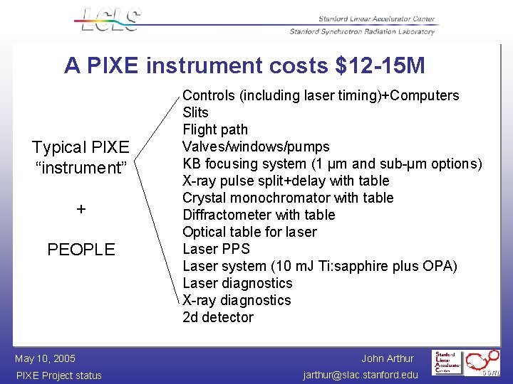 A PIXE instrument costs $12 -15 M Typical PIXE “instrument” + PEOPLE May 10,