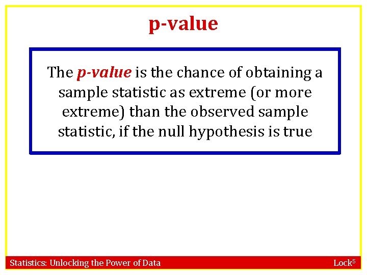 p-value The p-value is the chance of obtaining a sample statistic as extreme (or