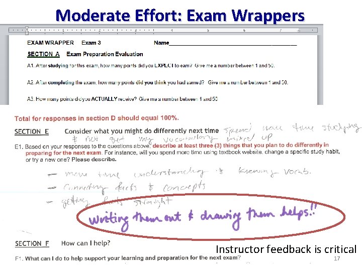 Moderate Effort: Exam Wrappers Instructor feedback is critical 17 Moderate Effort: Exam Wrappers Instructor feedback is critical 17