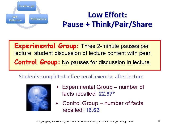 Forethought Self. Reflection Performance Low Effort: Pause + Think/Pair/Share Experimental Group: Three 2 -minute Forethought Self. Reflection Performance Low Effort: Pause + Think/Pair/Share Experimental Group: Three 2 -minute