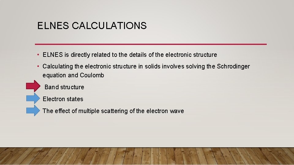 ELNES CALCULATIONS • ELNES is directly related to the details of the electronic structure ELNES CALCULATIONS • ELNES is directly related to the details of the electronic structure