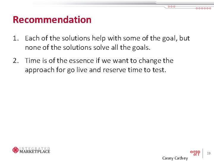 Recommendation 1. Each of the solutions help with some of the goal, but none