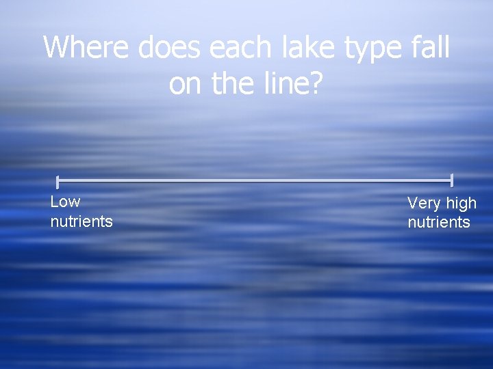 Where does each lake type fall on the line? Low nutrients Very high nutrients Where does each lake type fall on the line? Low nutrients Very high nutrients