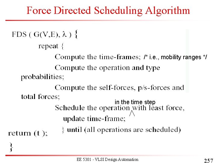 Force Directed Scheduling Algorithm /* i. e. , mobility ranges */ in the time Force Directed Scheduling Algorithm /* i. e. , mobility ranges */ in the time