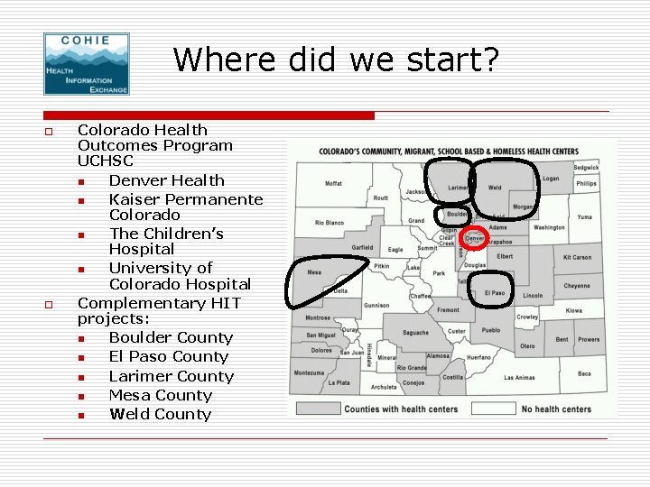 Where did we start? o o Colorado Health Outcomes Program UCHSC n Denver Health Where did we start? o o Colorado Health Outcomes Program UCHSC n Denver Health