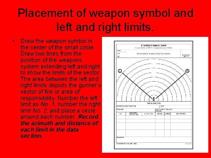 Placement of weapon symbol and left and right limits. • Draw the weapon symbol