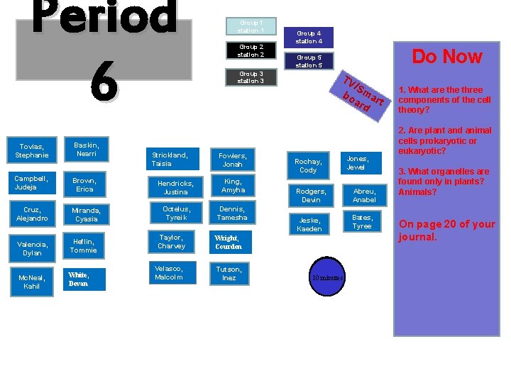 Period 6 Group 1 station 1 Group 2 station 2 Baskin, Nearri Campbell, Judeja Period 6 Group 1 station 1 Group 2 station 2 Baskin, Nearri Campbell, Judeja
