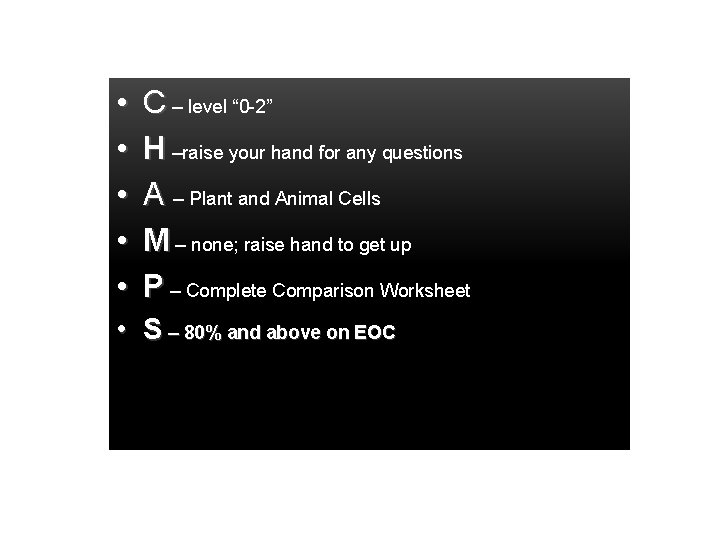 • • • C – level “ 0 -2” H –raise your hand • • • C – level “ 0 -2” H –raise your hand