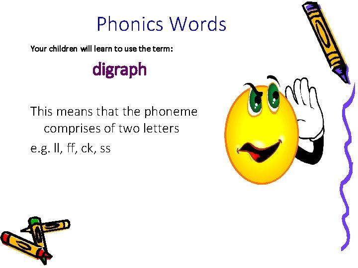 Phonics Words Your children will learn to use the term: digraph This means that Phonics Words Your children will learn to use the term: digraph This means that