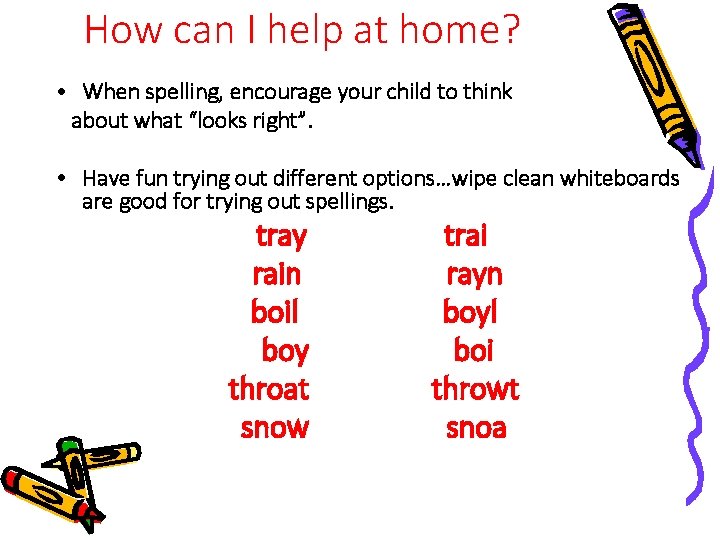 How can I help at home? • When spelling, encourage your child to think How can I help at home? • When spelling, encourage your child to think