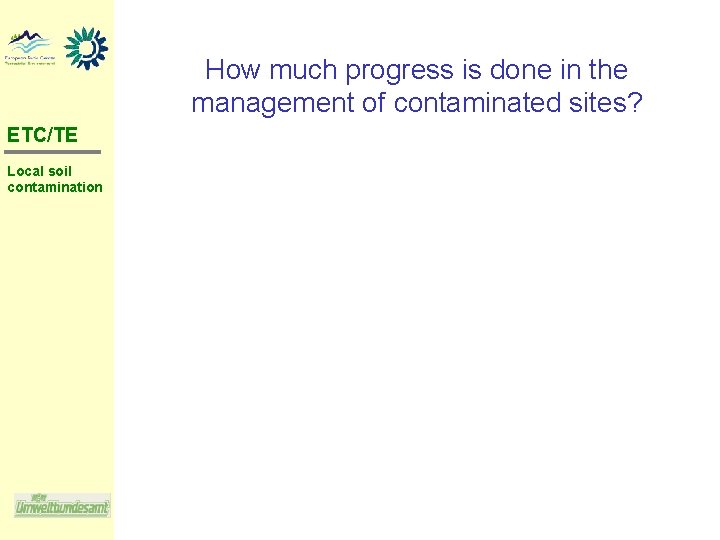 How much progress is done in the management of contaminated sites? ETC/TE Local soil