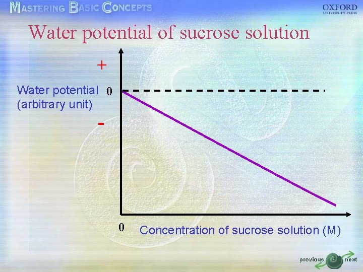 Water potential of sucrose solution + Water potential 0 (arbitrary unit) - 0 Concentration