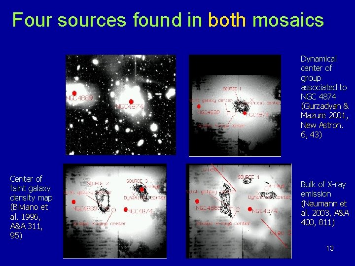 Four sources found in both mosaics Dynamical center of group associated to NGC 4874 Four sources found in both mosaics Dynamical center of group associated to NGC 4874
