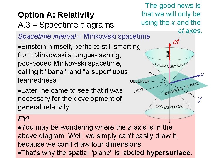 The good news is that we will only be Option A: Relativity using the