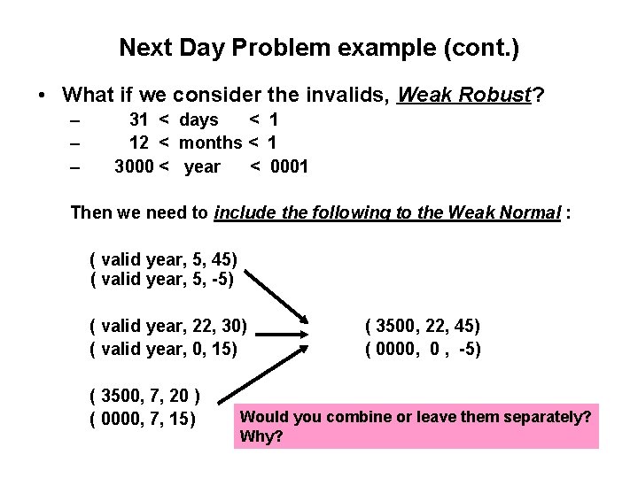 Next Day Problem example (cont. ) • What if we consider the invalids, Weak