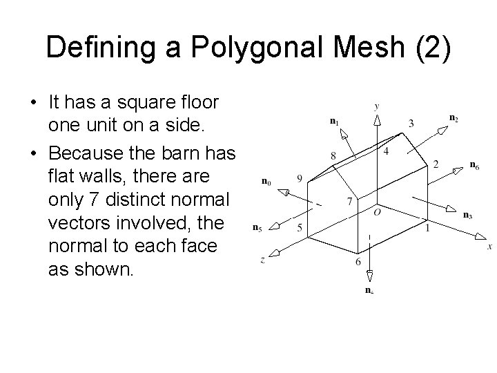 Defining a Polygonal Mesh (2) • It has a square floor one unit on Defining a Polygonal Mesh (2) • It has a square floor one unit on