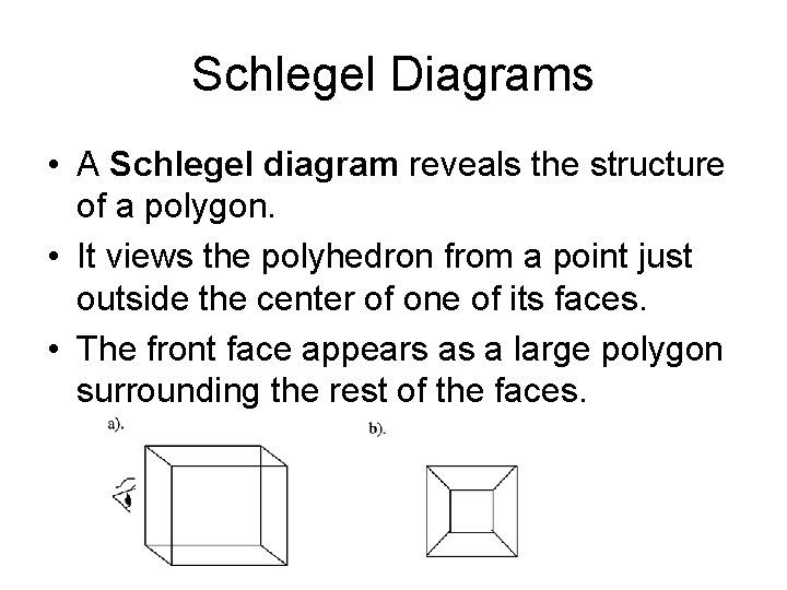 Schlegel Diagrams • A Schlegel diagram reveals the structure of a polygon. • It Schlegel Diagrams • A Schlegel diagram reveals the structure of a polygon. • It
