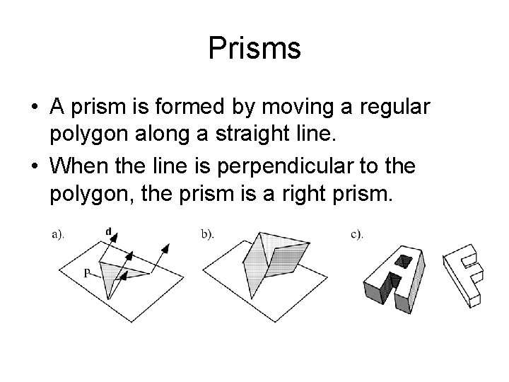 Prisms • A prism is formed by moving a regular polygon along a straight Prisms • A prism is formed by moving a regular polygon along a straight