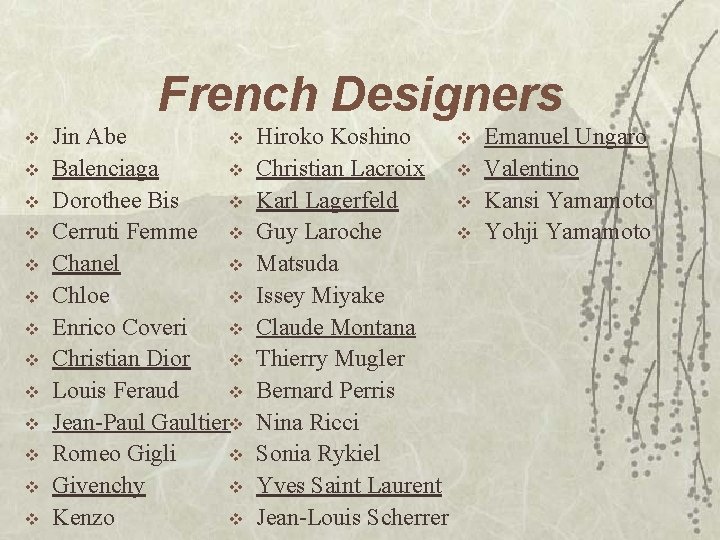 French Designers v v v v Jin Abe v Balenciaga v Dorothee Bis v