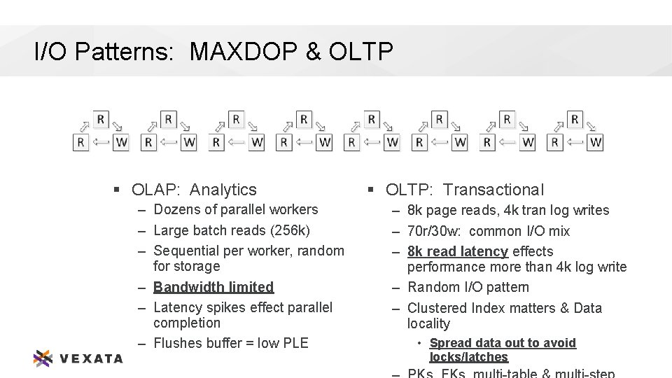 I/O Patterns: MAXDOP & OLTP § OLAP: Analytics – Dozens of parallel workers –