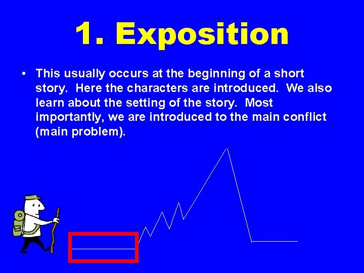 1. Exposition • This usually occurs at the beginning of a short story. Here