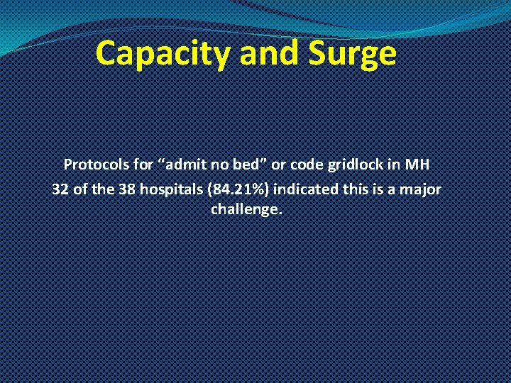 Capacity and Surge Protocols for “admit no bed” or code gridlock in MH 32