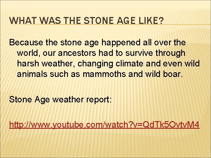 WHAT WAS THE STONE AGE LIKE? Because the stone age happened all over the