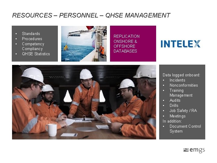 RESOURCES – PERSONNEL – QHSE MANAGEMENT • • Standards Procedures Competency Compliancy QHSE Statistics RESOURCES – PERSONNEL – QHSE MANAGEMENT • • Standards Procedures Competency Compliancy QHSE Statistics