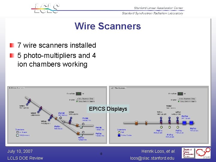 Wire Scanners 7 wire scanners installed 5 photo-multipliers and 4 ion chambers working EPICS