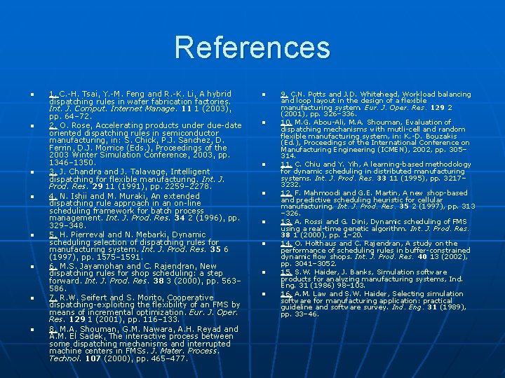 References n n n n 1. C. -H. Tsai, Y. -M. Feng and R.