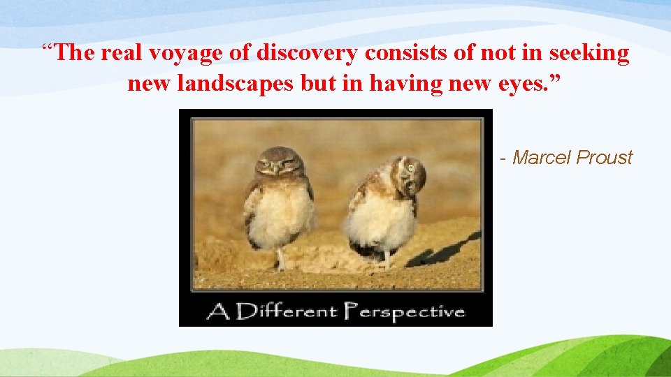 “The real voyage of discovery consists of not in seeking new landscapes but in