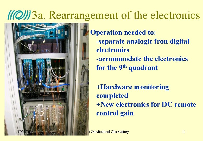 3 a. Rearrangement of the electronics Operation needed to: -separate analogic fron digital electronics