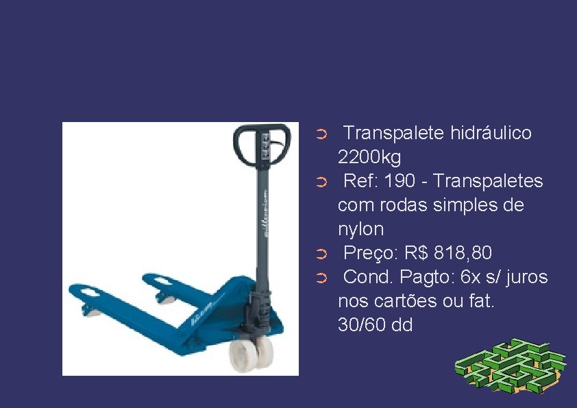 ➲ ➲ Transpalete hidráulico 2200 kg Ref: 190 - Transpaletes com rodas simples de
