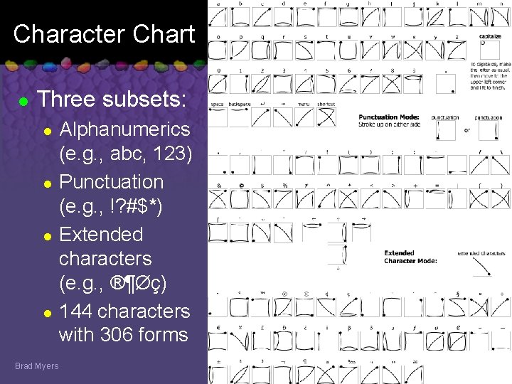 Character Chart l Three subsets: l l Brad Myers Alphanumerics (e. g. , abc,