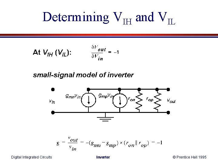 Determining VIH and VIL Digital Integrated Circuits Inverter © Prentice Hall 1995 