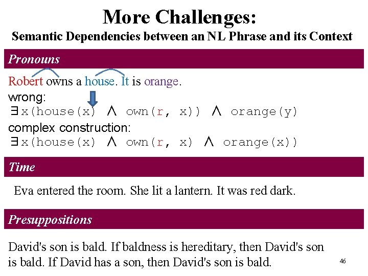 Main Concepts - II More Challenges: Semantic Dependencies between an NL Phrase and its