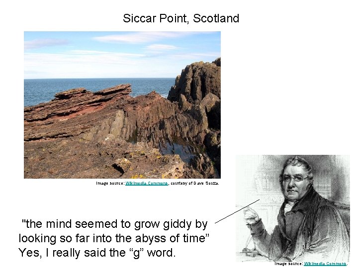 Siccar Point, Scotland Image source: Wikimedia Commons, courtesy of Dave Souza. "the mind seemed