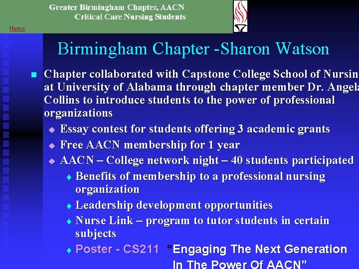 Birmingham Chapter -Sharon Watson n Chapter collaborated with Capstone College School of Nursing Nursin