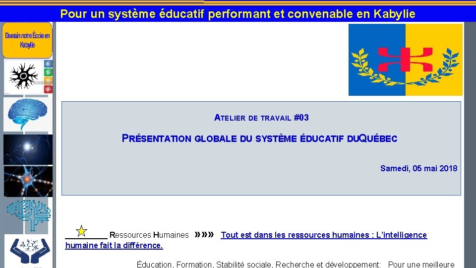 Pour un système éducatif performant et convenable en Kabylie ATELIER DE TRAVAIL #03 PRÉSENTATION