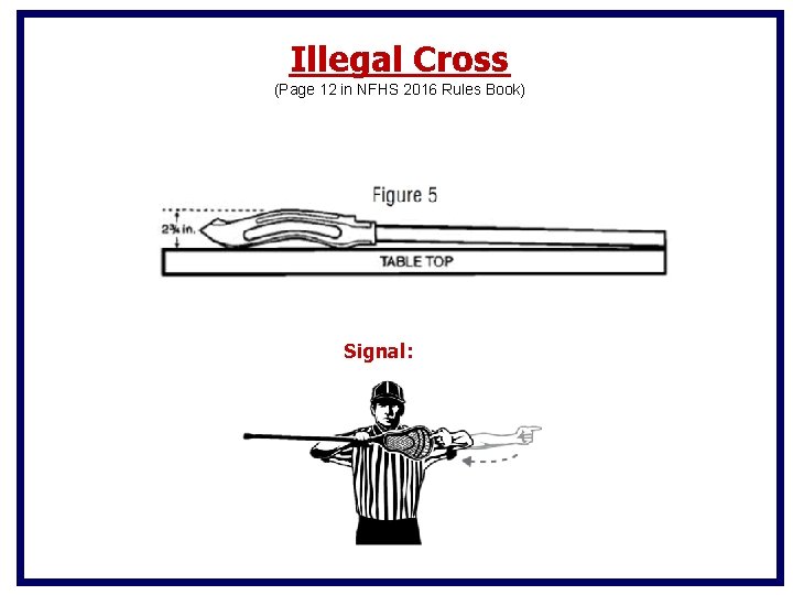 Illegal Cross (Page 12 in NFHS 2016 Rules Book) Signal: Illegal Cross (Page 12 in NFHS 2016 Rules Book) Signal: