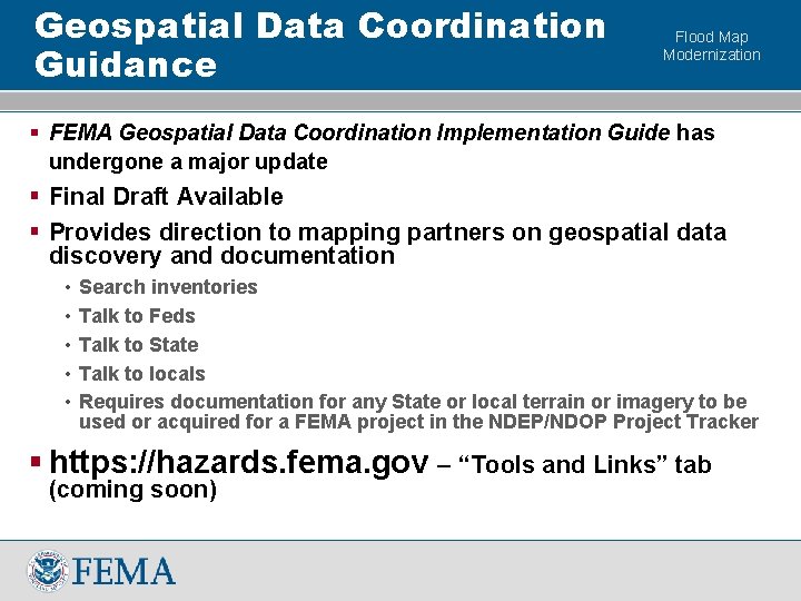 Geospatial Data Coordination Guidance Flood Map Modernization § FEMA Geospatial Data Coordination Implementation Guide