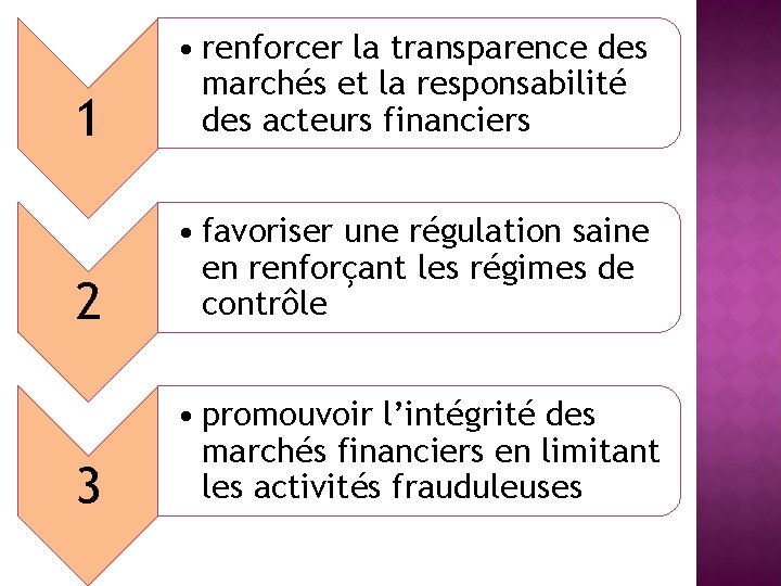 1 • renforcer la transparence des marchés et la responsabilité des acteurs financiers 2