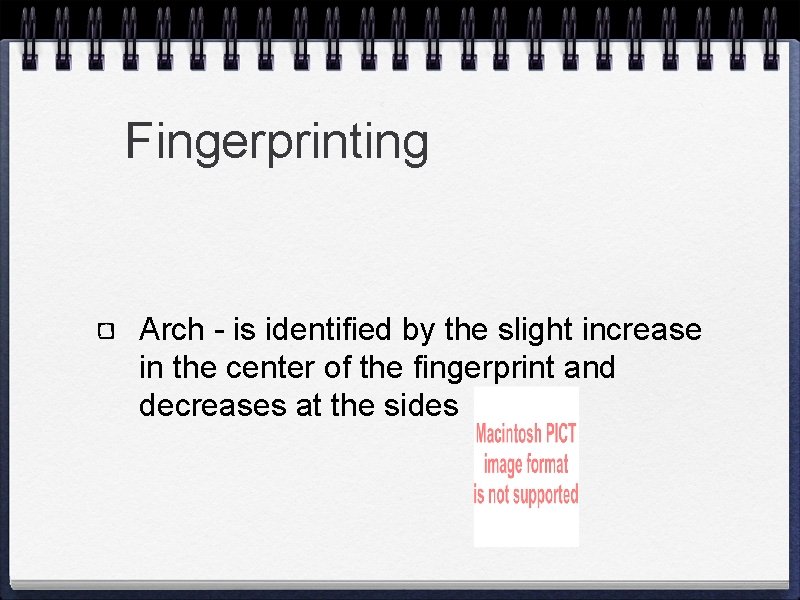 Fingerprinting Arch - is identified by the slight increase in the center of the