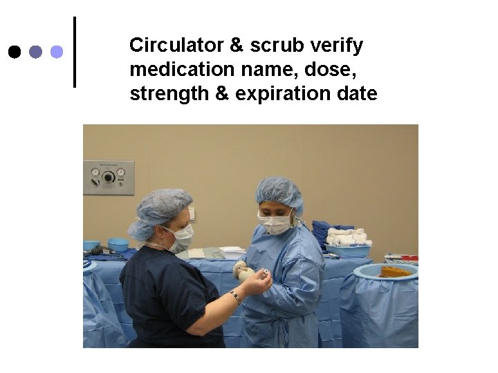 Circulator & scrub verify medication name, dose, strength & expiration date 