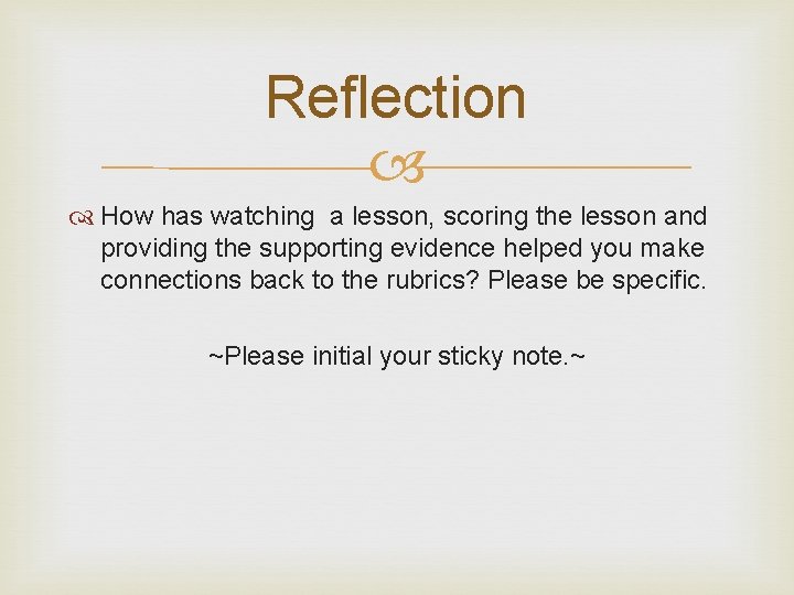 Reflection How has watching a lesson, scoring the lesson and providing the supporting evidence