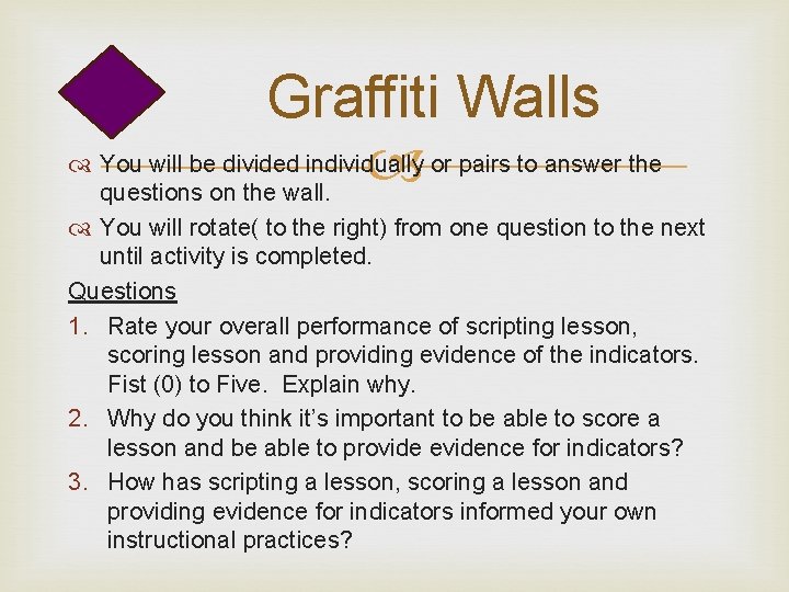 Graffiti Walls You will be divided individually or pairs to answer the questions on