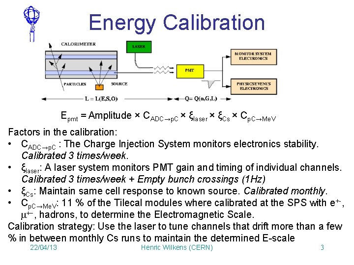 Energy Calibration Epmt = Amplitude × CADC→p. C × ξlaser × ξCs × Cp.