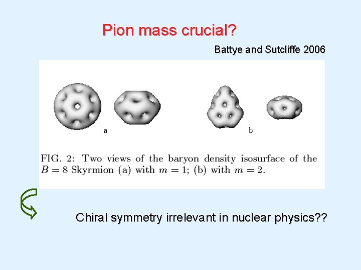 Pion mass crucial? Battye and Sutcliffe 2006 Chiral symmetry irrelevant in nuclear physics? ?