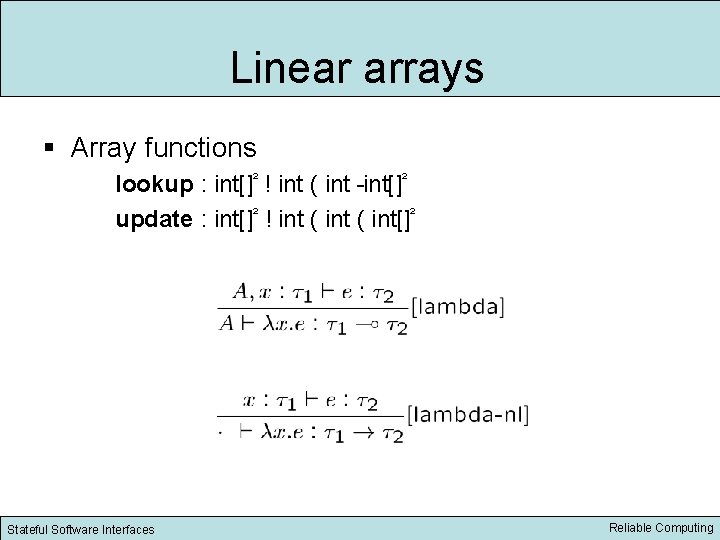 Linear arrays § Array functions lookup : int[]² ! int ( int[]² update :